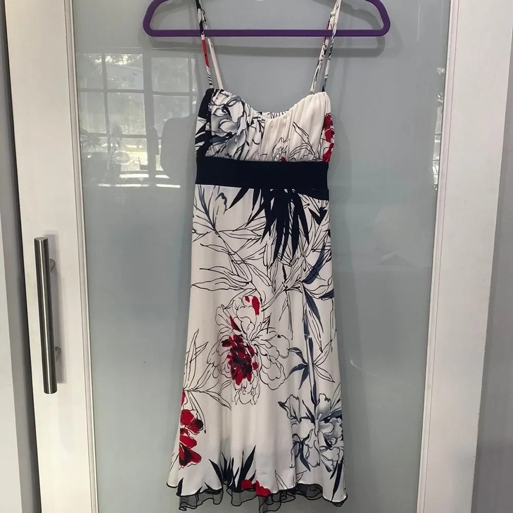 Speechless Women’s White Black Floral Print Tank atop Lined Summer Dress M